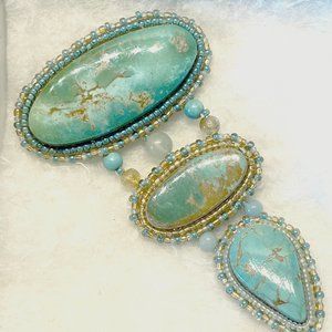Vintage hand-crafted turqouise and beaded brooch